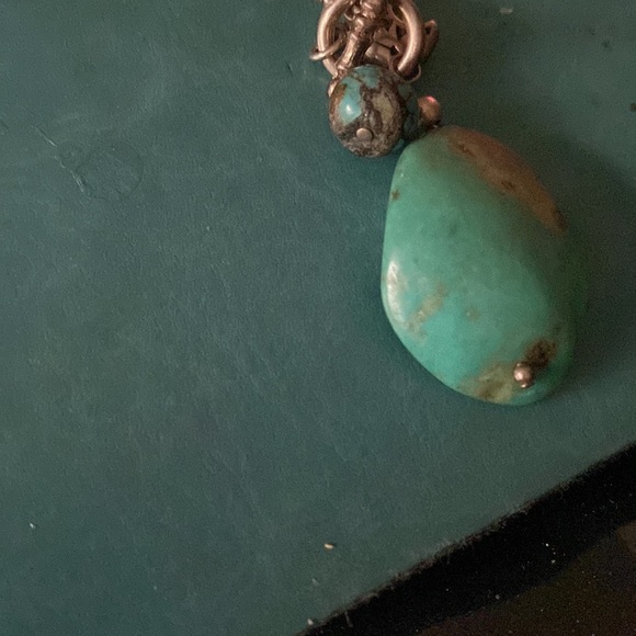 Green turquoise pendant with ball & bear  necklace with-chain 925 Silver - Picture 3 of 8